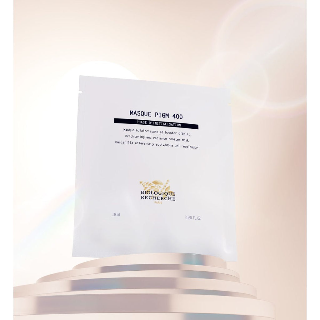 Biologique Recherche Masque PIGM 400 brightening and radiance booster sheet mask in minimalist silver packaging.