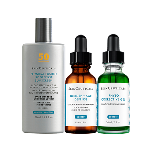 Acne Breakout Out Trio Skinceuticals Canada Phytocorrective gel Blemish and Age Defense Tinted sunscreen for face mineral sunscreen zinc oxide skincare for acne Skinceuticals Acne Routine